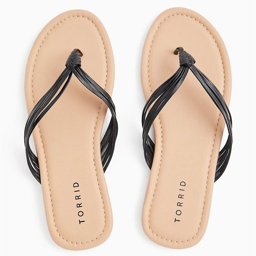 Torrid Wide Flip Flips Shoes Black Strappy Sandals